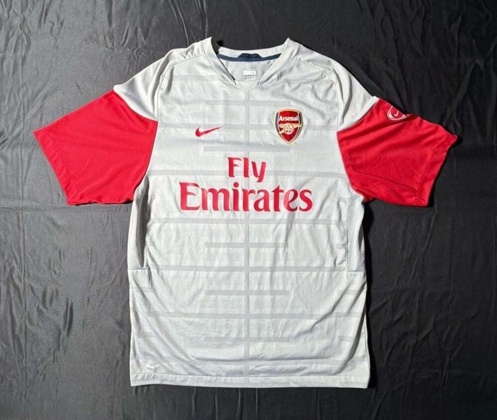 Nike Arsenal 2009-10 Football Training Jersey Grey and Red - Picture 1 of 9